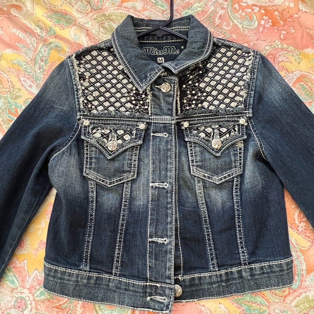 Miss Me Medium Crop Jean Jacket Lots of bling